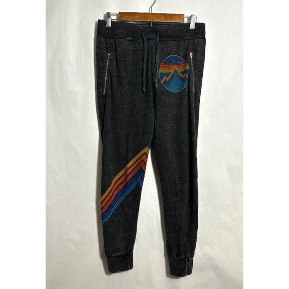 Aviator Nation Sweatpants Joggers M Gray Rainbow Stripe Mountain Pockets - Picture 2 of 13